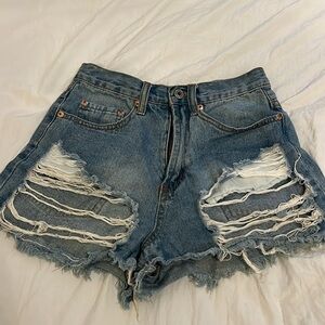 Distressed jean shorts